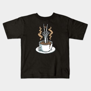 Coffee Brings Me Peace // Funny Coffee Skeleton Hand Kids T-Shirt